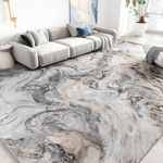8x10 Area Rugs for Living Room, Modern Abstract Rug for Bedroom, Cream and Grey Machine Washable Rug, Large Stain Resistant Carpet for Dining Room Playroom Home Office, Pet & Kids Friendly