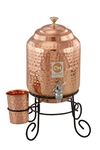 Copper-Master 5 Litre Hammered Copper Water Dispenser (Matka/Pot) Container Pot with 1 Copper Glass and Stand Pure Copper and Ayurvedic Health Benefits (5000 ml)