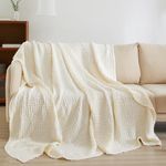 PHF 100% Cotton Waffle Weave Blanket, Queen Size Soft Breathable Bed Blanket for All Season, Perfect for Layering Couch Bed Sofa(90"x90", Queen Size, Ivory)