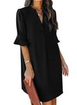 JOCAFIYE Women Summer Dresses Casual V Neck Beach Dress Short Sleeve Formal Dresses Shift Dress Black M