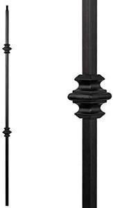 S02-Wrought Iron Balusters – Set of 10 Hollow Double Knuckle Balusters - Decorative Metal Balusters for Decks – Spiral Stair Railing - 1/2 -inch Iron Spindles – Satin Black Metal Railing