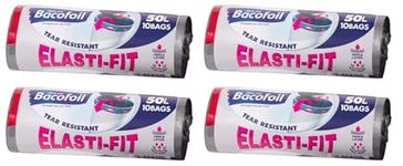 Bacofoil 4 x Elasti-fit Bin liners 50L Kitchen Bin Bags on a Roll Total 40 bags