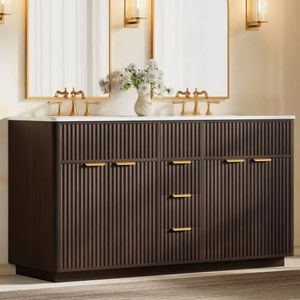 60" Double Sink Bathroom Vanity, Bathroom Sink and Vanity Combo-Brown