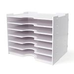 SONGWAY File Organizer for Desk - 7 Tier Wide Document Holder, Letter Mail Tray Storage Rack, File Sorter Organizer, A4 Paper Storage Holder, Desktop Organizer for Home Office School, White