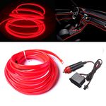 MaxLax El Wire Red Interior Car LED Strip Lights, 3m neon Wire 12V with Fuse Protection for Automotive Car Interior Decoration with 6mm Sewing Edge