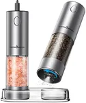 ThermoMaven Electric Salt and Pepper Grinder Set, 2.5 Oz Larger Rechargeable Automatic Salt and Pepper Mill Grinder with 6 Adjustable Coarseness, Electric Salt and Pepper Shakers, LED, 2 Packs, Silver