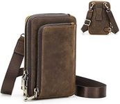 Small Retro Shoulder Crossbody Phone Bag Waist Bag for Men, Men's Genuine Leather Messenger Bag Belt Pouch Mobile Phone Wallet Purse with Adjustable Strap & Belt Loop for Gift, Daily Use Coffee