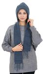 AMOLDO Women Warm and Soft Winter Woolen Muffler Cap, Attached Scarf Cap Combo for Girls and Women (Classic Plain) (Grey)