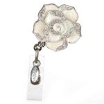 BOOJEE BEADS Retractable Badge Holder 32" Fashionable Badge Reels Retractable for Office Workers Teachers Students Nurses with 360° Swivel Alligator Clip Cute Badge Reel (Cream Rose)