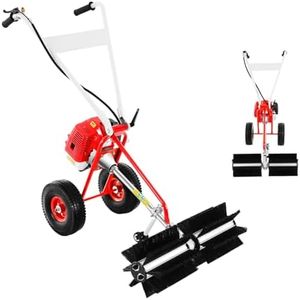 Guoked 2-Takt Motorbesen Benzin Kehrmaschine, 43CC 8500RPM SchneefräSe Benzin Motor Handschubkehr Maschine Räumgerät Schnee Sweeper Unkraut Entferner Kunstrasen Kehrmaschine mit Schutzbrille