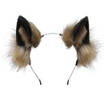 ZFKJERS Furry Fox Wolf Cat Ears Headwear Women Men Cosplay Costume Party Cute Head Accessories for Halloween (Khaki Black)