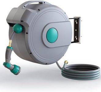 Gilbest Retractable Garden Hose Reel,1/2 in x 100 ft Wall Mounted Hose Reel, with 10- Function Sprayer Nozzle, Any Length Lock/Slow Return System/Wall Mounted/180°Swivel Bracket (Grey)