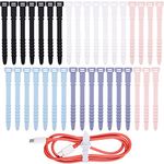 35 Pcs 4.5inch Silicone Cable Ties, Reusable Zip Ties Elastic Cord Ties, Fastening Wire Ties Twist Ties, Cable Straps Cord Organizer for Home Office Phone Cables USB Cables