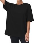 THE GYM PEOPLE Women's Casual Oversized T-Shirts Summer Crewneck Short Sleeve Workout Basic Tee Tops Black