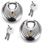 2 Pack 2-3/4 Discus Lock 70mm Stainless Steel Round Padlock Heavy Duty Rust-Proof Disc Padlock, Storage and Toolbox, Warehouse Door Anti-Theft Chain Lock 4 Keys