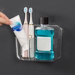 Ettori Toothbrush Holder,Toothbrush Caddy with 2 Compartment,Shower Caddy,Bathroom storage,Wall Mounted Adhesive Storage for Bathroom,Kitchen No Drilling,Clear Plastic