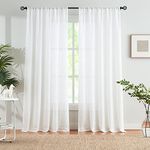 Linen Textured White Sheer Curtains for Living Room 84inch Long Light Filtering Semi Sheer Window Curtain Panels for Bedroom Sunroom Voile 52" w x 2 pcs Rod Pocket