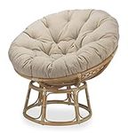 Desser Indoor Natural Rattan Papasan Chair with Cushion – Fully Assembled Adjustable Round Natural Cane Wicker Seat with UK Made Cushions Latte Fabric – H97cm x W104cm x D85cm