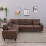 Panana Corner Sofa, 3+2 Seater sofa Settee, Linen Fabric in Brown, sofa sets for living room 3 2 (Brown, Corner Sofa)