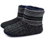 KuaiLu Mens Knitted Slipper Boots Winter Warm Comfort Memory Foam Gents Bootie Slippers Men Comfy Fluff Plush Wool Lined Bedroom House Ankle Slippers Indoor Non-Slip Rubber Sole