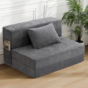 HOMFINE Folding Sofa Bed - Convertible Sleeper Chair with Pillow, Fold Out Couch, Foam Floor Mattress, Futon Couch, Lazy Sofa for Living Room/Dorm/Guest Room/Home Office, Twin, Gray
