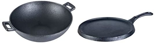 Wonderchef Forza Cast-Iron Kadhai Forza Pre-Seasoned Cast-Iron Dosa Tawa Pan, Black