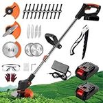 Weed Wacker, Weed Eater, 3-in-1 Cordless Brush Cutter with 3 Types Blades, Electric Weed Wacker with 21V 2000 mAh Battery, Weed Wacker Adjustable Height