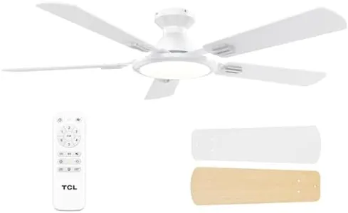 TCL 52 inch Ceiling Fans with Lights,Remote Control Multifunctional Quiet Fan with Three Color Temperature and Dimmable Light with Reversible Blades (White)
