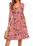 WEACZZY Casual Dresses for Women Long Sleeve Flowy Dress Empire Waist Winter Holiday Dresses with Pockets, YH Sugar Pink, X-Large