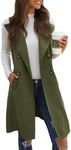 GORGLITTER Women's Sleeveless Long Vest Cardigan 2024 Trendy Fall Outfits Business Casual Work Blazers Jacket Army Green Large