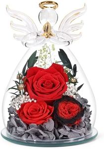 FIACO Gifts for Women Preserved Rose Forever Flower in Glass Angel Figurines Fresh Flowers for Delivery Mothers Day Birthday Gifts for Mom Real Roses for Grandma Sister Wife Her from Daughter