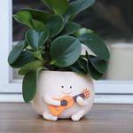 UMESONG Smily Face Planter Pot with Drainage Hole Cute Resin Head Planters for String of Pearls Plant Live Unique Guitar Succulent Pots for Indoor Outdoor Plants Gift IdeaI for Mother Christmas