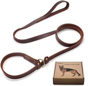 Wellbro Real Leather Slip Lead Dog Leash - Soft and Adjustable - Perfect for Training - 6ft Long, 0.7 Inch Wide