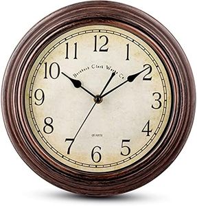 Bernhard Products Vintage Wall Clock Silent Non Ticking - 12 Inch Quality Quartz Battery Operated Decorative Brown Clock for Home Kitchen Living/Dining Room Office Decor, Easy to Read, Rustic Bronze