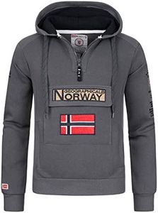 Geographical Norway GYMCLASS MEN - Sudadera De Bolsillo Canguro Para Hombre - Sudadera Con Logo Para Hombre - Sudadera Con Capucha De Manga Larga - Sudadera Sport Regulier (GRIS OSCURO L)