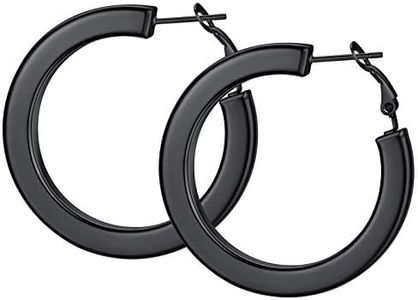 Tubos Redondos Planos 5mm Círculos Pequeños Pendientes para Mujeres Muchachas Aros Acero Inoxidable 316L 40mm Regalo para Madres Hijas Amigas Pendientes Hipoalergénicos para Orejas Colores Negros