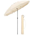 CHRISTOW Portable Beach Parasol Tilting Garden Sunshade Umbrella UV Resistant 2m (Cream)
