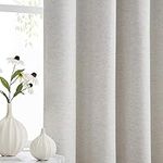 100% Blackout Curtains for Bedroom 90 Inch Modern Solid Living Room Thermal Ivory Blackout Eyelet Curtains Noise Reducing Natural Linen Look Set of 2 Curtain Panels for Office Studio/Hotel, 54" wide