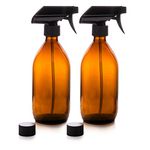 Amber Glass Spray Bottles with Trigger Pump/2 Caps. Reusable, Eco-friendly for Organic/Cleaning/Essential Oil/Plant/Hair/Pet (2 x 500 ml)