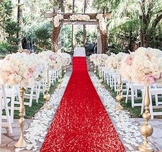 ShinyBeauty 2FTX15FT Aisle Runner Wedding Red Sparkly Carpet Runner Couloir d'allée Pour Sequins de Mariage for Wedding Christmas Thanksgiving Decor (60 x 450 cm) (2FTx15FT, Red)