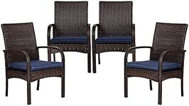 VOYSIGN Outdoor Wicker Dining Chairs, Patio Rattan Dining Chairs, Restaurant Chair with Removable Cushions, Firepit Armchair w/Armrests Set of 4