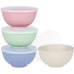 Greentainer Unbreakable Large Cereal Bowls with lids- 24 OZ Plastic Lightweight Bowl Sets 4 - Dishwasher & Microwave Safe - for Cereal, Salad,Soup, Noodle, 4 Pieces-Blush