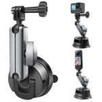 REYGEAK Aluminum Alloy Suction Cup Mount Windshield Window Car Mount with 1/4 Thread and Phone Holder for Gopro Hero 12/11/10/9, Insta360 and Other Sports Cameras (Rotate Button)