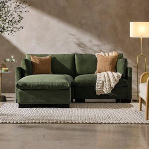 Best Choice Products 82in Modular Cloud Pillowtop Loveseat Sofa, Deep Seat Sectional Couch w/Storage Ottoman, Plush Corduroy Fabric, Real Wood Frame and Legs – Moss Green