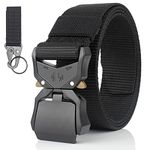 Bansga Men Tactical Belt, Military Style Quick Release Nylon Belt, Gift with Hook(Black-B)