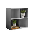 Home Source Storage Cube 4 Shelf Bookcase Wooden Display Unit, Grey, 60cm