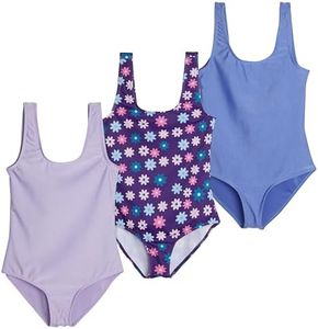 Real Essentials 3 Pack: Girls One Piece Swimsuit Bathing Swim Suit Girl 1-Piece Kids Tankini Swimsuits Teen Beach Little Swimwear Kid Outfit Swimming Surf Teen Matching Cute - Set 5, XS (7)