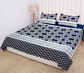 RD TREND 190 Gsm Flannel Warm Bedsheets For Winter, Double Flat Size 90 X 100 Inches, 2 Pillow Covers 300 tc 18 X 28 Inches (Blue Check, Double Flat)