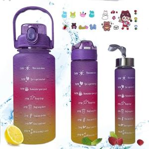 Botella agua 2 litros, (900ml y 300ml, 2 pajitas + pegatinas) sin BPA juego de 3 botella de agua deportiva, botella agua, botella agua gimnasio, botella agua niños, garrafa agua, botellas de agua