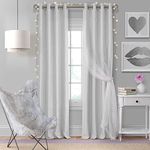 Elrene Home Fashions Aurora Single Solid with Sheer Overlay Blackout Window Curtain Panel, 52" W x 63" L (1, Pearl Gray